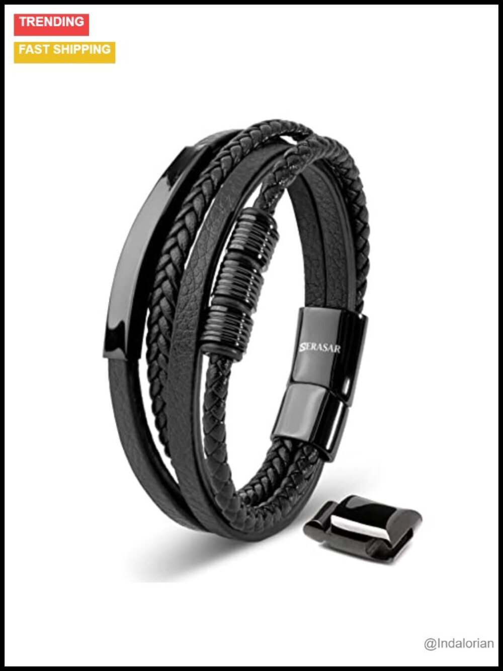 Men's Leather Bracelet Stainless Steel Magnetic Clasp Braided Cuff